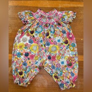 Sweet Dreams Multicolor Baby Romper Luxurious Floral print puff sleeves smocked
